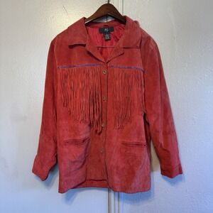 Vintage Y2K Women's‎ L Suede Genuine Leather Fringe Western Coat Countrycore